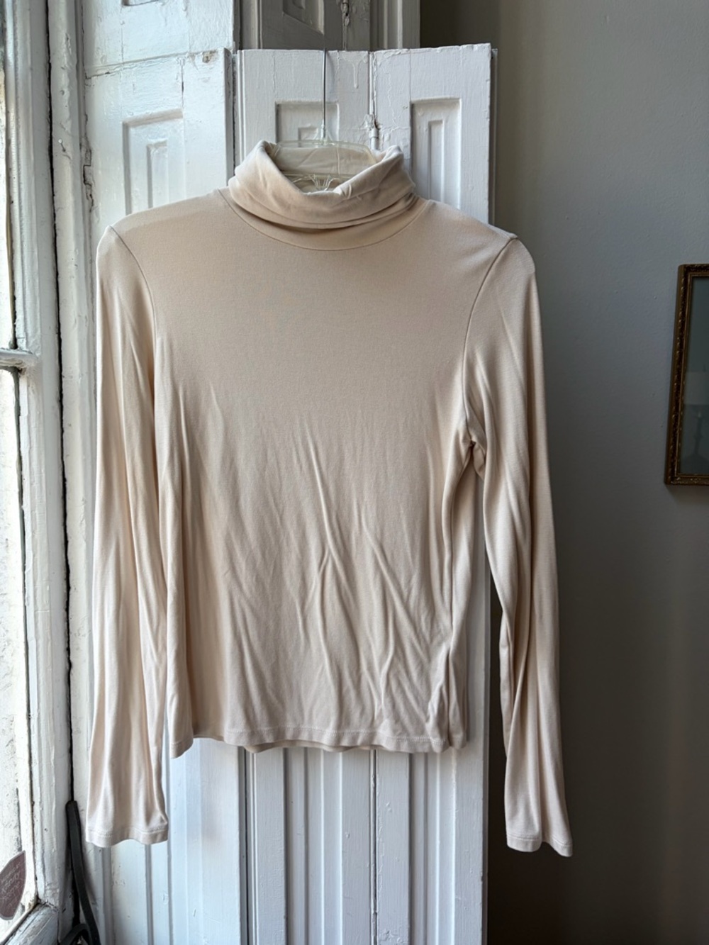 Anthropologie Light Cream Turtleneck Long-Sleeve Top